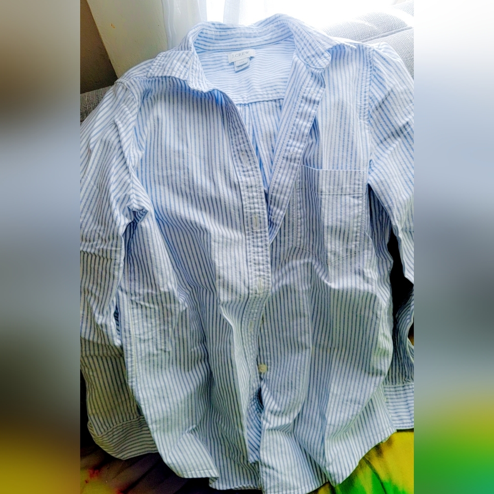 blue&white Striped Collared button Up Shirt